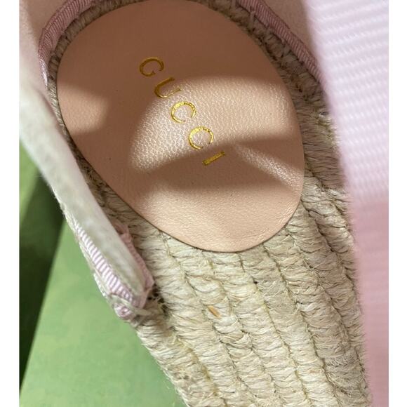 Gucci GG Espadrille Ribbon Tie Canvas Pink Wedge White 38.5 - Picture 7 of 9